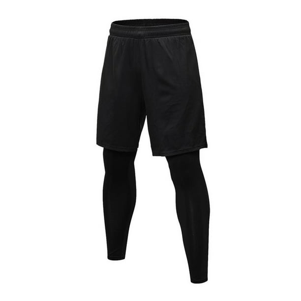 Basketball Shorts 2 in 1 Lightweight Running Leggings for Youth Boys/&Men Dry Fit Tights Pants with Pockets Black